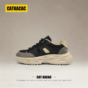 美国BLACKCAT男士高级感增高老爹鞋2026夏季新款轻奢透气网面男鞋