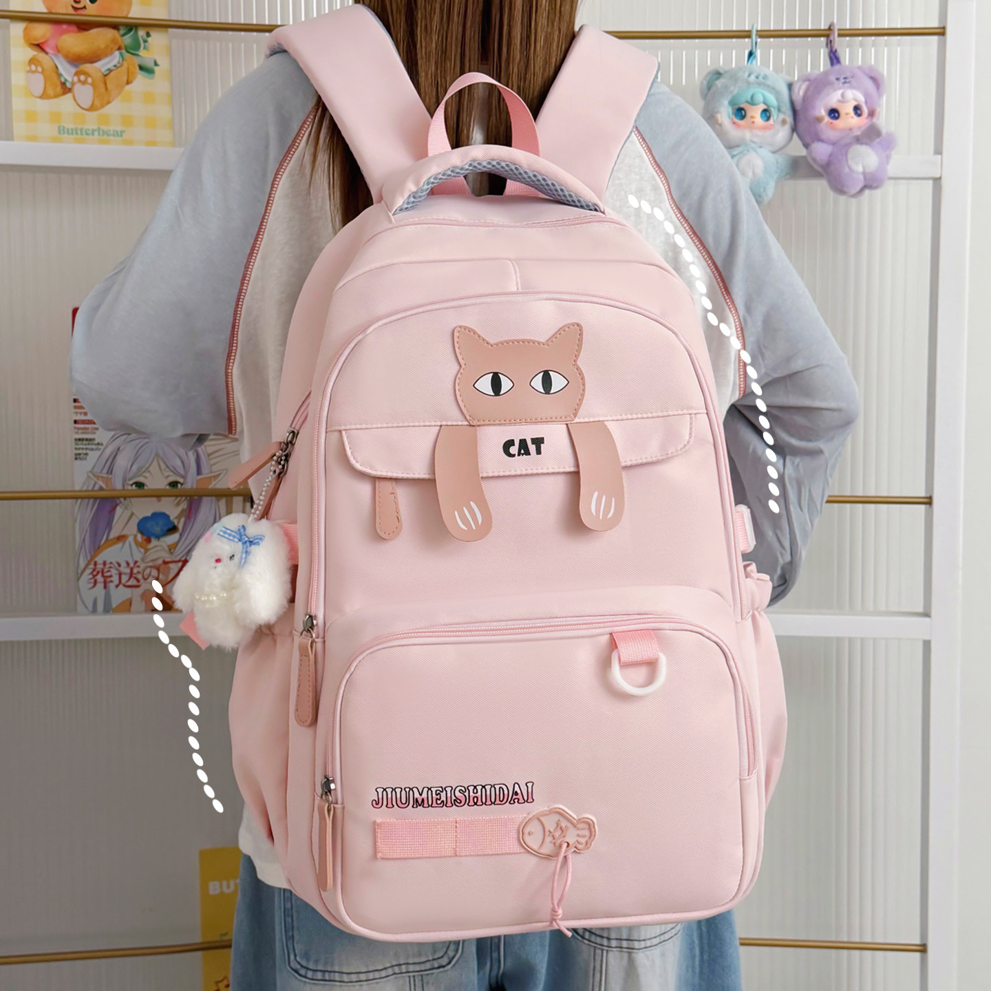 可爱卡通猫咪书包女小学生