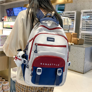 韩版森系撞色书包原宿初中生简约高中生大学生背包女双肩包大容量