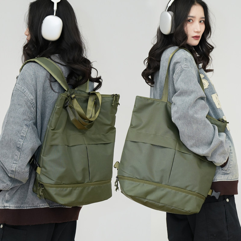 两用背包女双肩包男大容量单肩托特包手提拎包小众轻便旅行带鞋仓