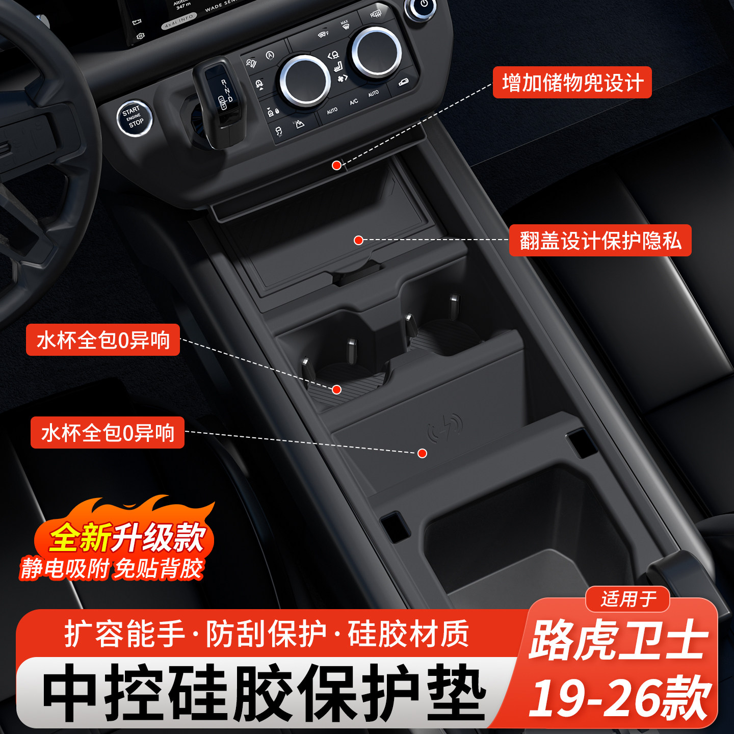 19-26款路虎卫士中控水杯架无线充面板储物盒硅胶垫改装内饰用品,汽车用品/电子/清洗/改装,防滑垫/防护垫,淘宝优惠券,粉丝福利购,淘宝优惠卷