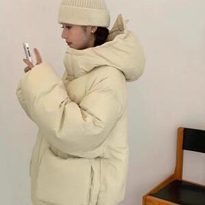 24新款现货韩国egg鹅绒羽绒服女纯色连帽宽松保暖加厚面包服冬季