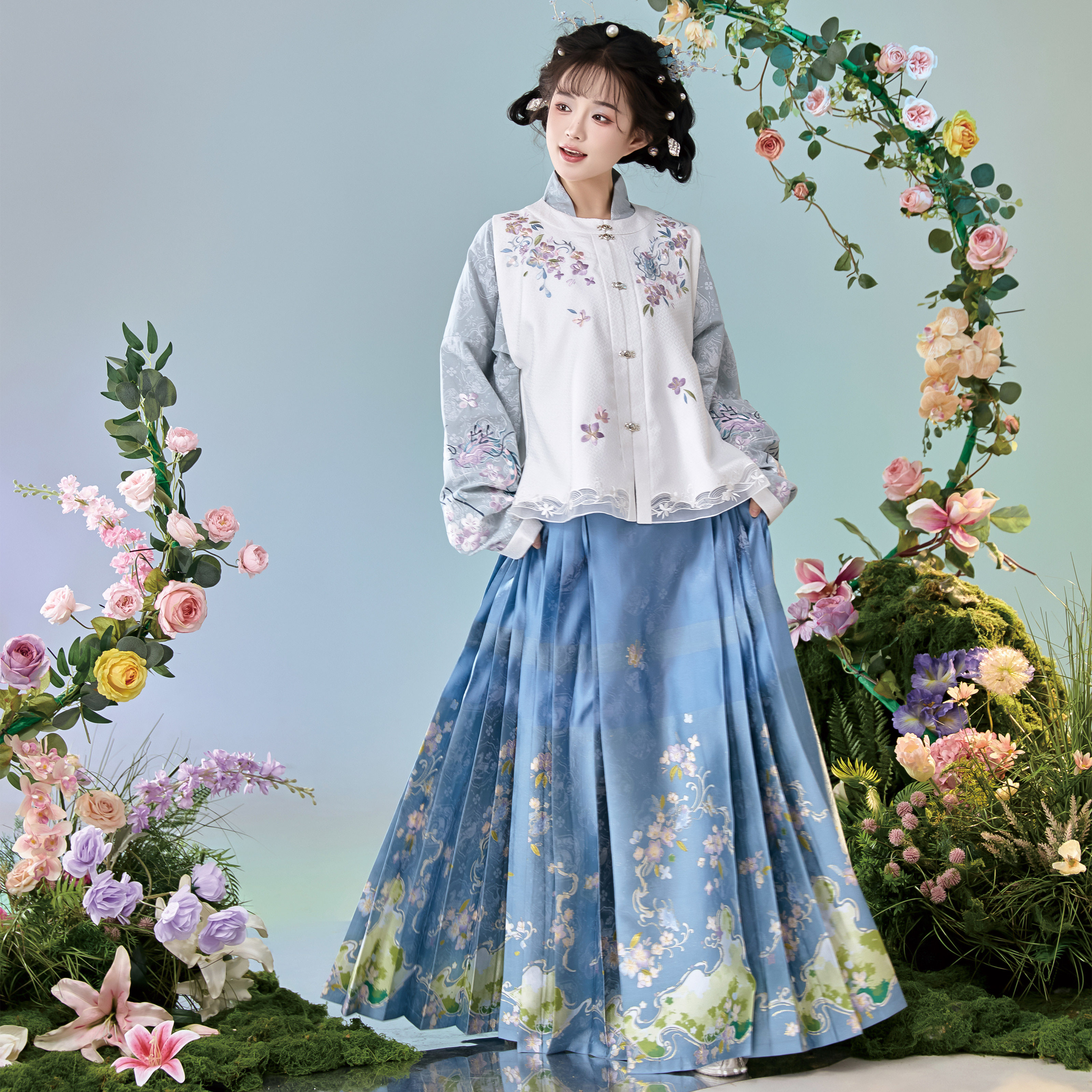 花朝记｜花间灵玑玉龙｜明制汉服比甲对穿交弓袋袖袄马面裙传统春
