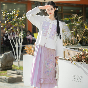 两片裙 ｜宋制飞机袖 花朝记｜粉黛｜汉服元 素国风｜冬针织毛衣开衫