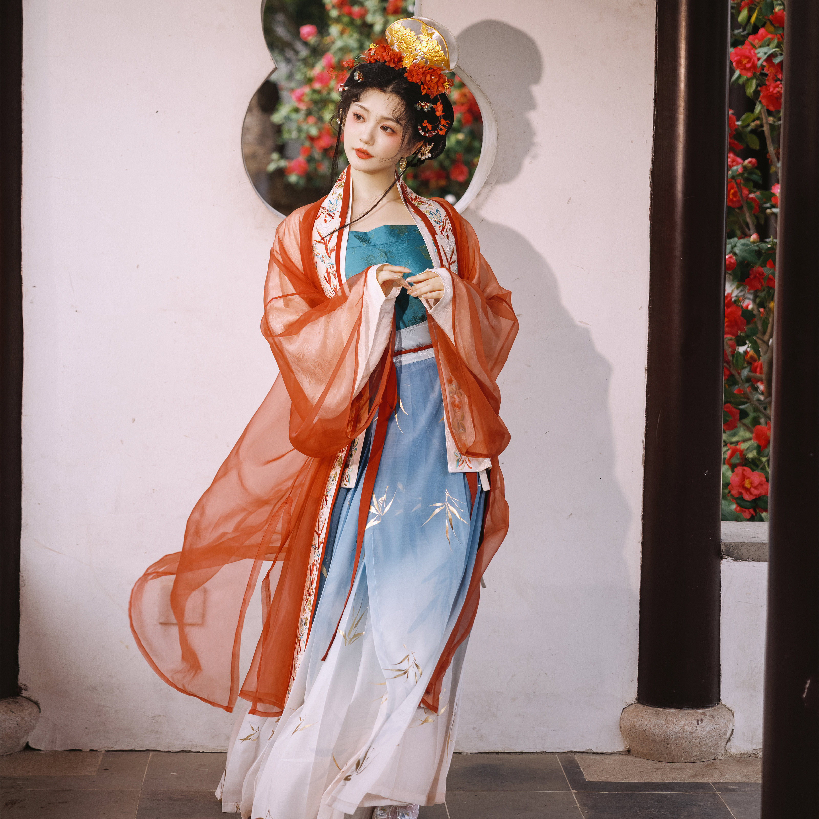 花朝记|弄影|宋制汉服仿铁拐墓长衫飞机袖百迭裙绣花人丝春夏款