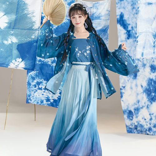 明制圆领衫褶裙绣花日常春夏汉服