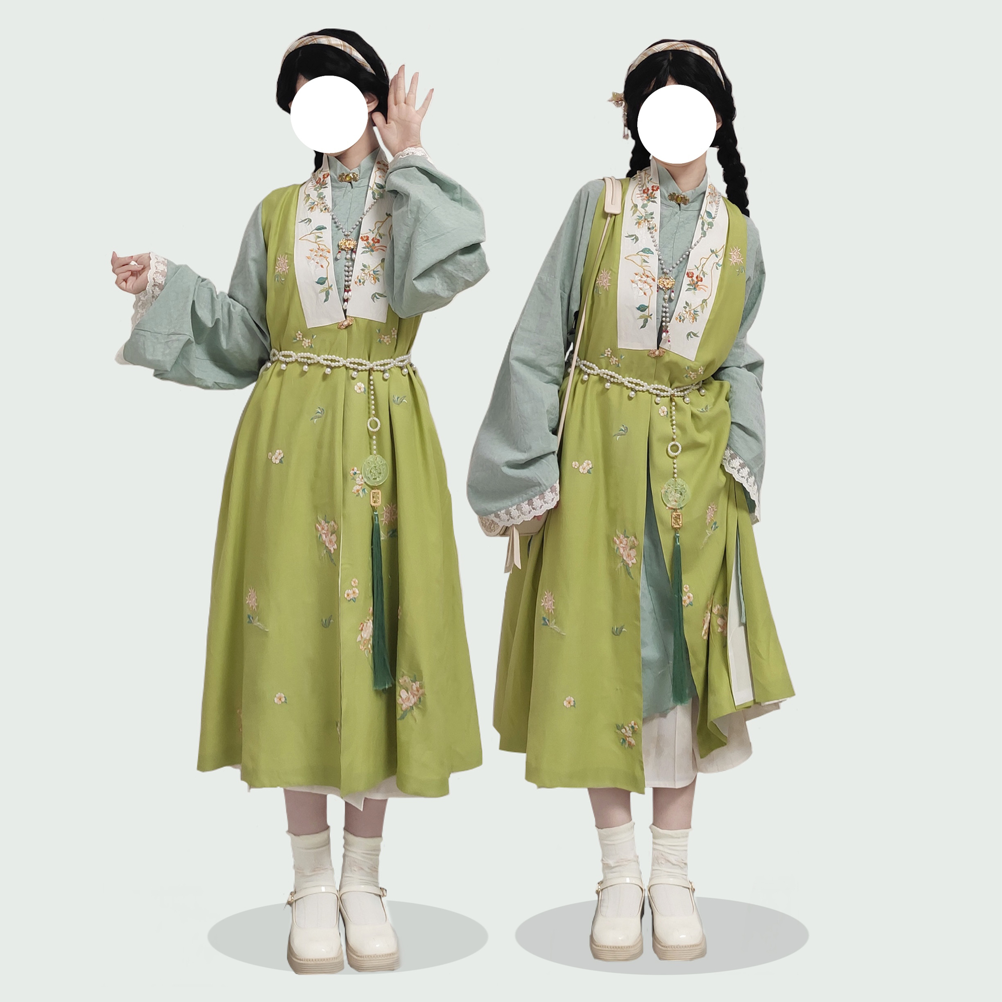 花朝记明制绿色百搭传统日常比甲