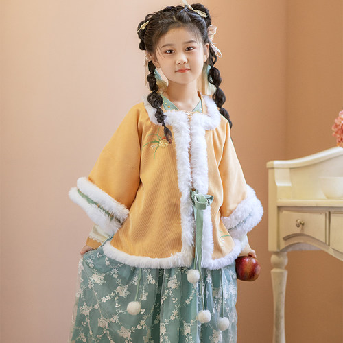 毛呢加绒秋冬童装汉服明制披袄