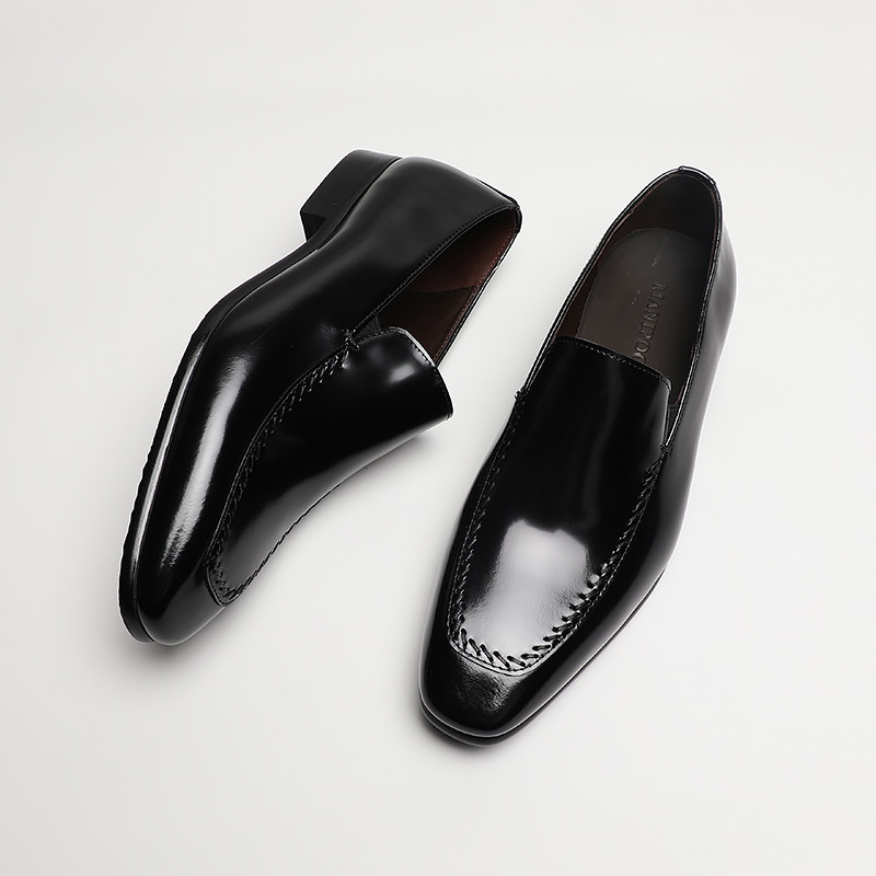 商务真皮男式英伦皮鞋休闲宴会套脚结婚百搭男鞋软底乐福鞋方头