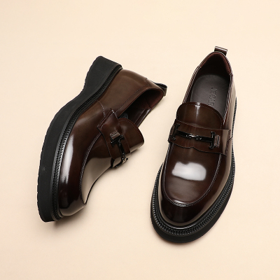 英伦风时尚百搭商务休闲厚底增高一脚蹬马衔扣乐福鞋型男轻奢皮鞋