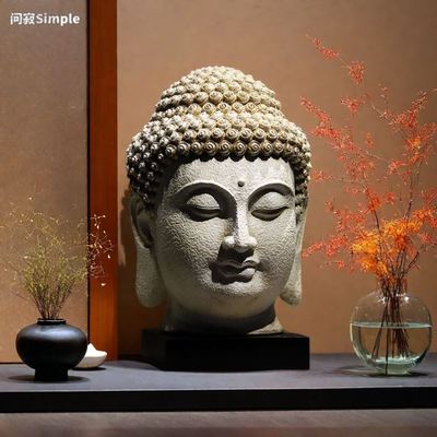 中式大号佛头佛首菩提佛像禅意摆件家居客厅玄关艺术品佛系装饰品