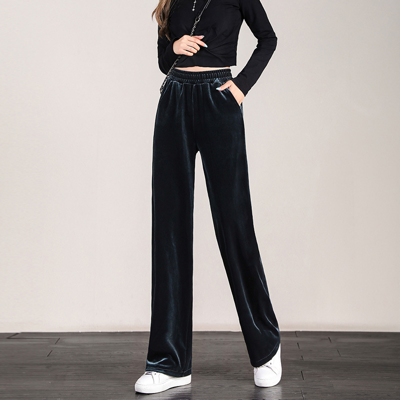 金丝绒阔腿裤女秋冬加厚长裤高腰垂感宽松显瘦休闲百搭直筒拖地裤