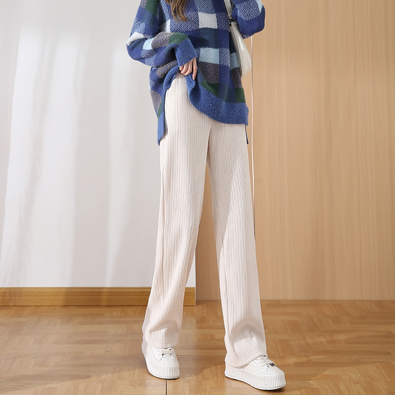 加厚灯芯绒阔腿裤女秋冬高腰宽松显瘦休闲长裤子雪尼尔直筒拖地裤