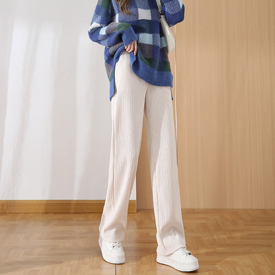 加绒加厚灯芯绒阔腿裤女秋冬高腰显瘦休闲长裤子雪尼尔直筒拖地裤