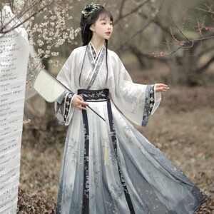 【墨竹】原创晋制汉服女刺绣交领上襦一片式褶裙春夏款汉服套装