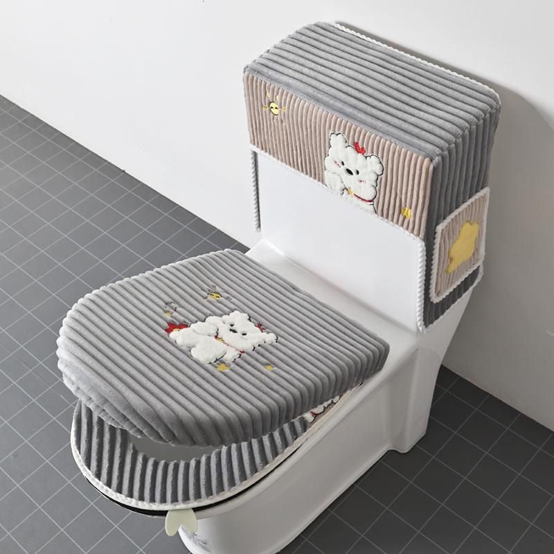 马桶垫坐垫三件套四季通用家用毛绒加厚秋冬季两件套装水箱罩盖套