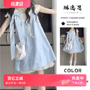 甜美套装/单件夏季超仙蝴蝶结背带连衣裙女学生+ins绑带针织上衣