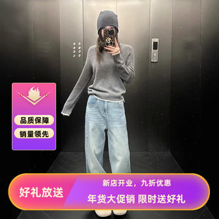 浅蓝加绒加厚牛仔裤女冬季直筒阔腿宽松直筒裤女显瘦加绒裤子女款