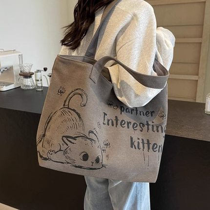 休闲大容量帆布托特包包女2025新款夏季通勤单肩包外出手提购物袋单肩斜挎补习袋学习美术袋初中学生帆布袋