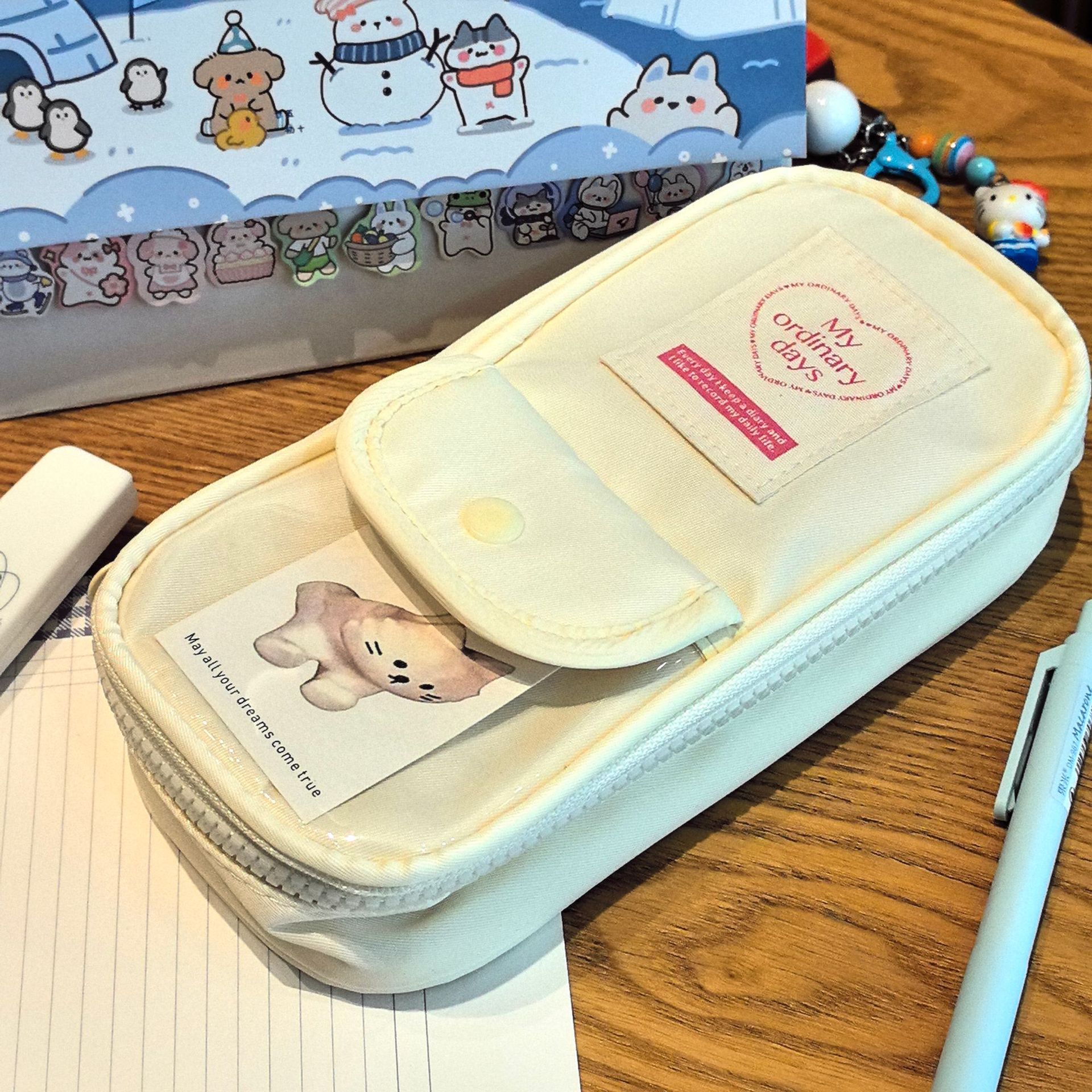 2025新款韩版ins风多层翻盖式笔袋立体超大容量耐脏学生文具收纳包铅笔盒