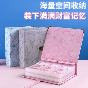 现金存钱本加厚大理石10万密码锁存钱夹钱册2026年新款十万元大容量只放钱网红攒钱本纸币钱币百元钞票收纳册