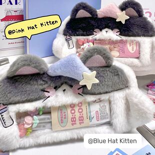 瞌睡小猫毛绒笔袋可爱透明可视窗痛包多功能大容量文具收纳袋大容量女生2026新款女孩不撞款高颜值ins文具盒