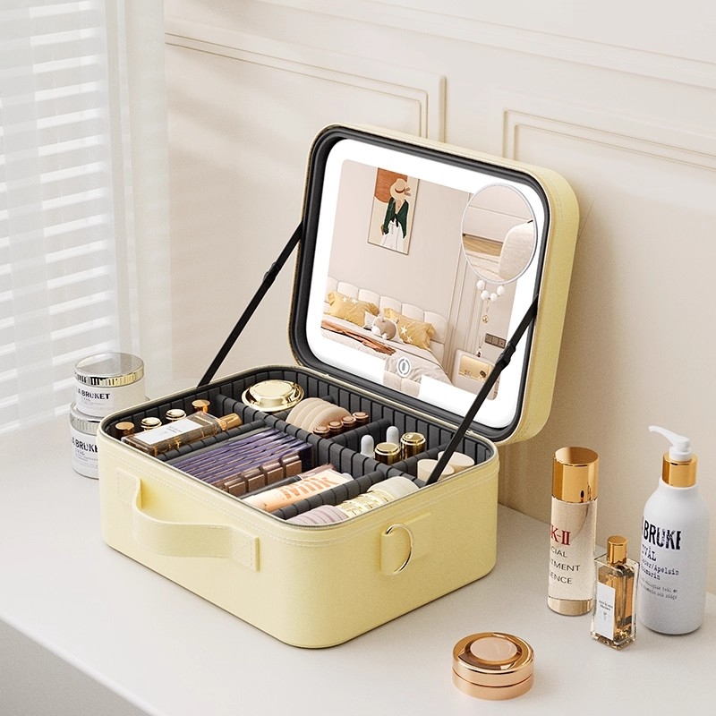 带镜子化妆包2025新款可挂行李箱出游便携刷子分区收纳首饰化妆盒