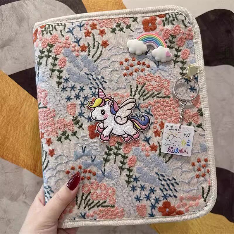 产检收纳册刺绣带拉链包2026新款可折叠孕检报告单马宝宝怀孕证件