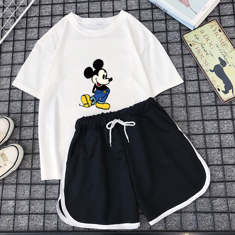 米奇休闲时尚套装女夏季2023新款韩版宽松运动服学生短裤两件套潮