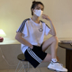 女夏季 潮牌休闲时尚 新款 短裤 两件套情侣 纯棉短袖 运动跑步服套装