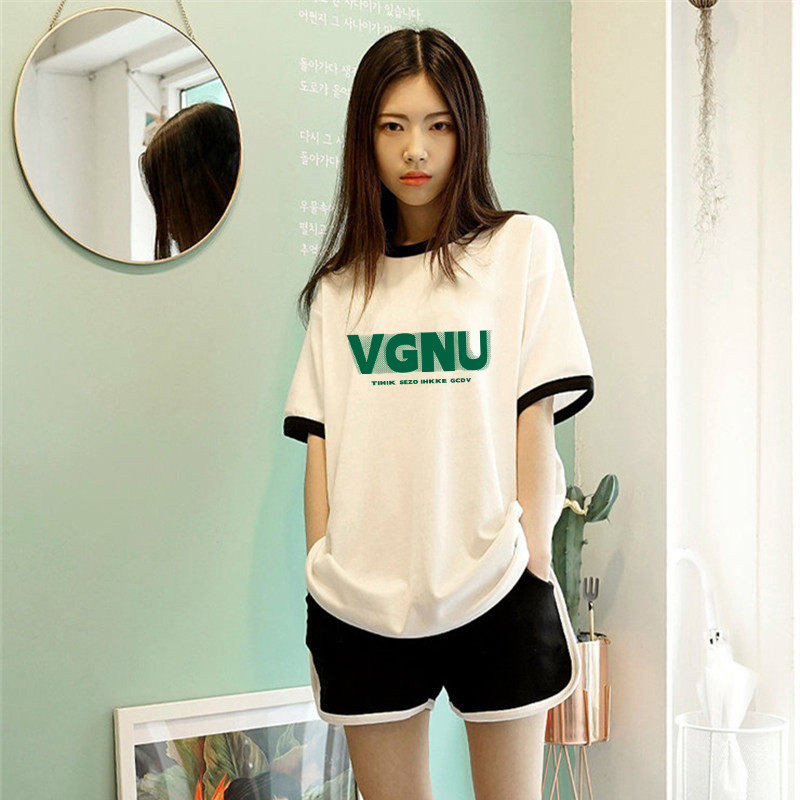 纯棉休闲套装运动服女2024年夏季新款短袖T恤+短裤潮牌时尚两件套