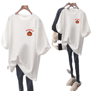 欧货大阪短袖t恤女夏装新款ins宽松大码bf风遮屁股中长款半袖上衣