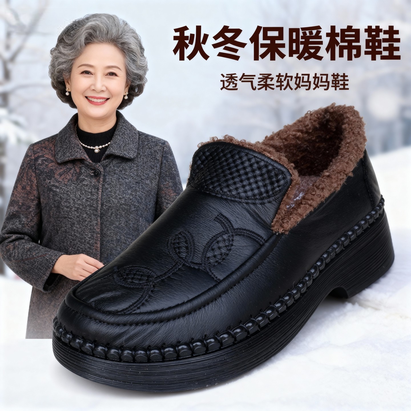 妈妈鞋秋冬季加绒保暖薄棉二棉鞋老北京布鞋女一脚蹬乐福鞋平底鞋,女鞋,传统布鞋,淘宝优惠券,粉丝福利购,淘宝优惠卷