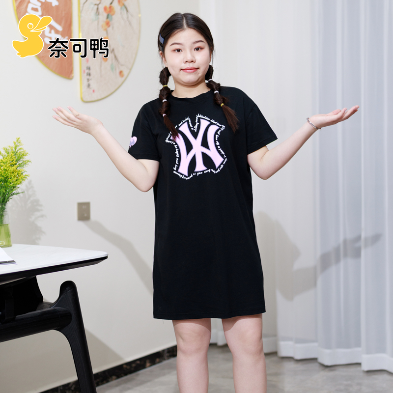 胖女童裙子夏季偏胖女孩大码宽松长款连衣裙短袖儿童加肥加大童装