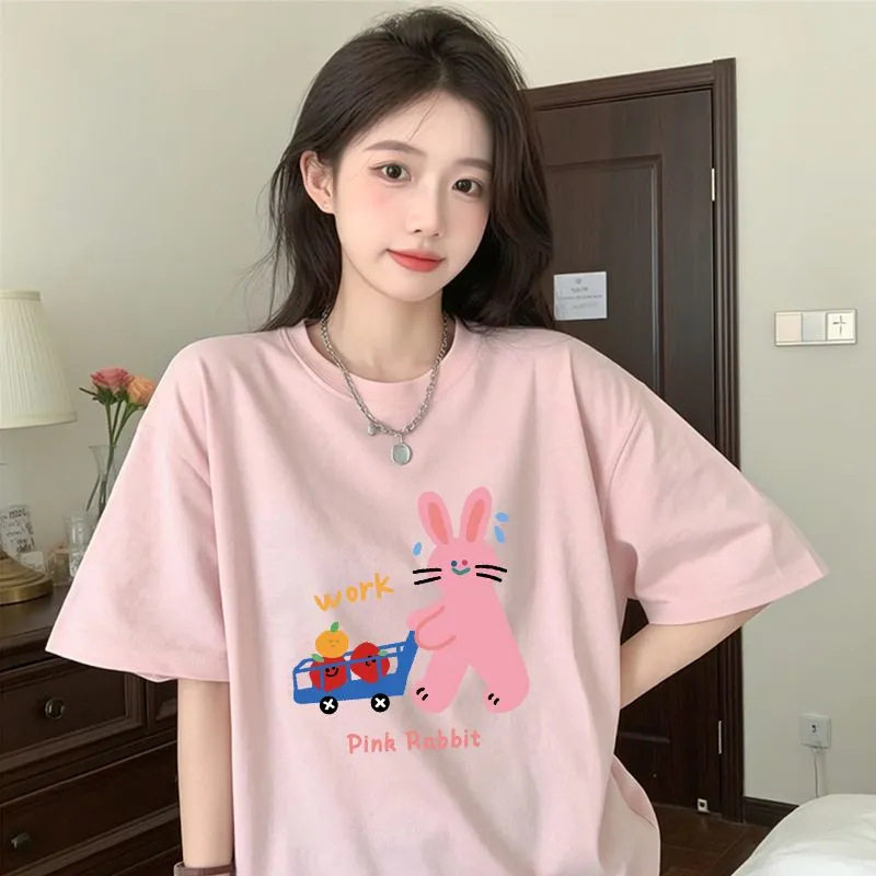夏季新款韩系浅粉色短袖t恤女iT恤