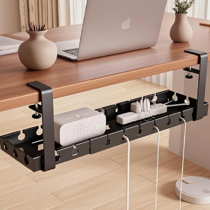 桌下理线器免打孔架槽线路整理盒电线排插收纳桌面走线神器免钉