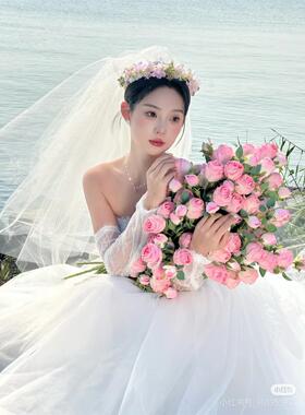 小清新文艺旅拍婚纱摄影道具户外田园风拍照仿真粉玫瑰新娘手捧花