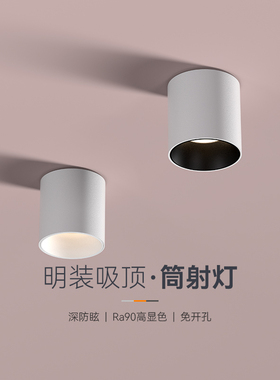 焦距明装射灯免开孔led防眩筒灯无主灯照明客厅卧室天花cob洗墙灯