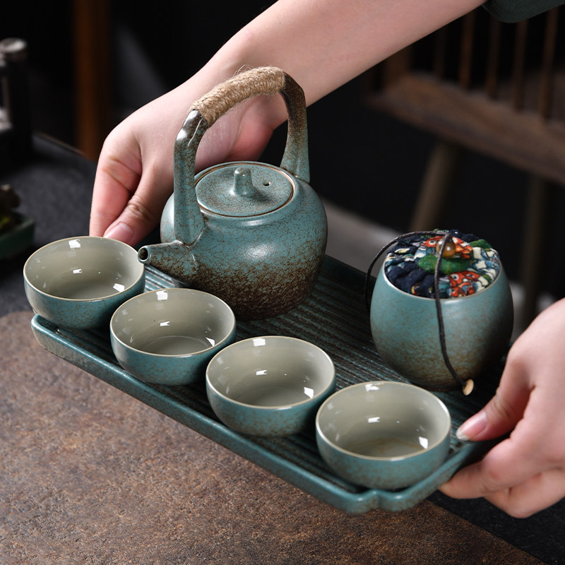 日式提梁壶套装一壶四杯带茶盘茶叶灌办公家用茶具礼盒装商务礼品图片