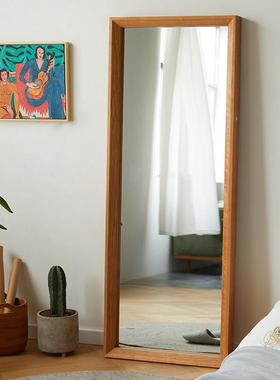 北欧实木大穿衣镜家用落地全身镜轻奢智能带灯试衣镜日式less镜子