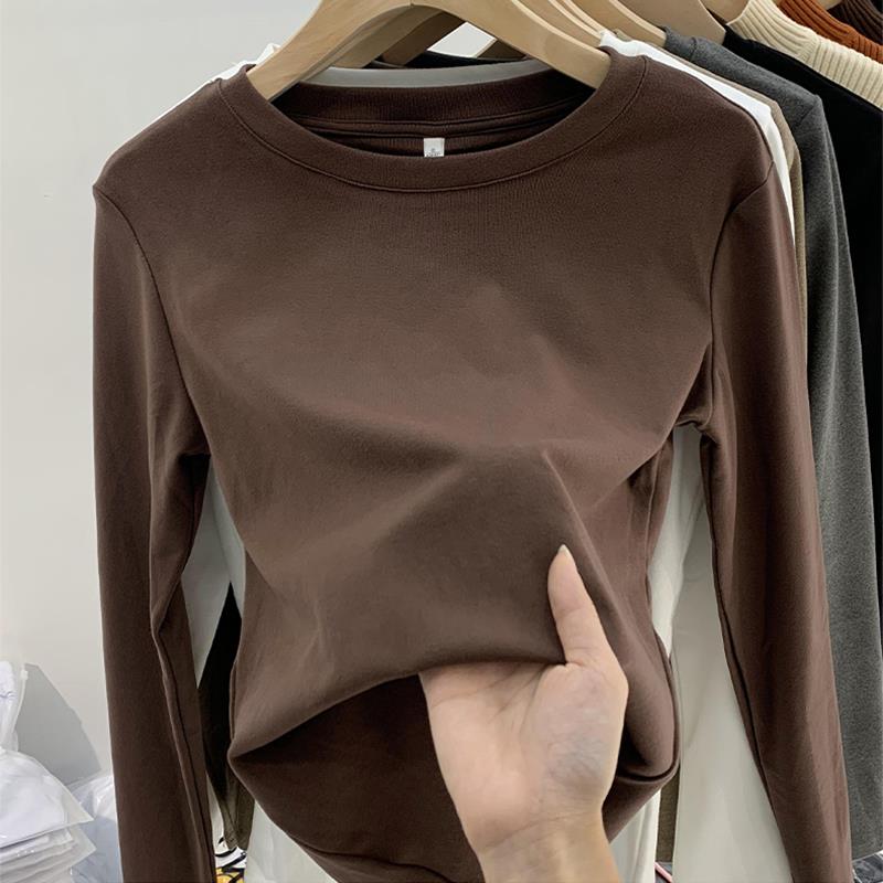 2025新款韩版白色德绒打底衫女秋季百搭上衣冬季内搭宽松磨毛纯色