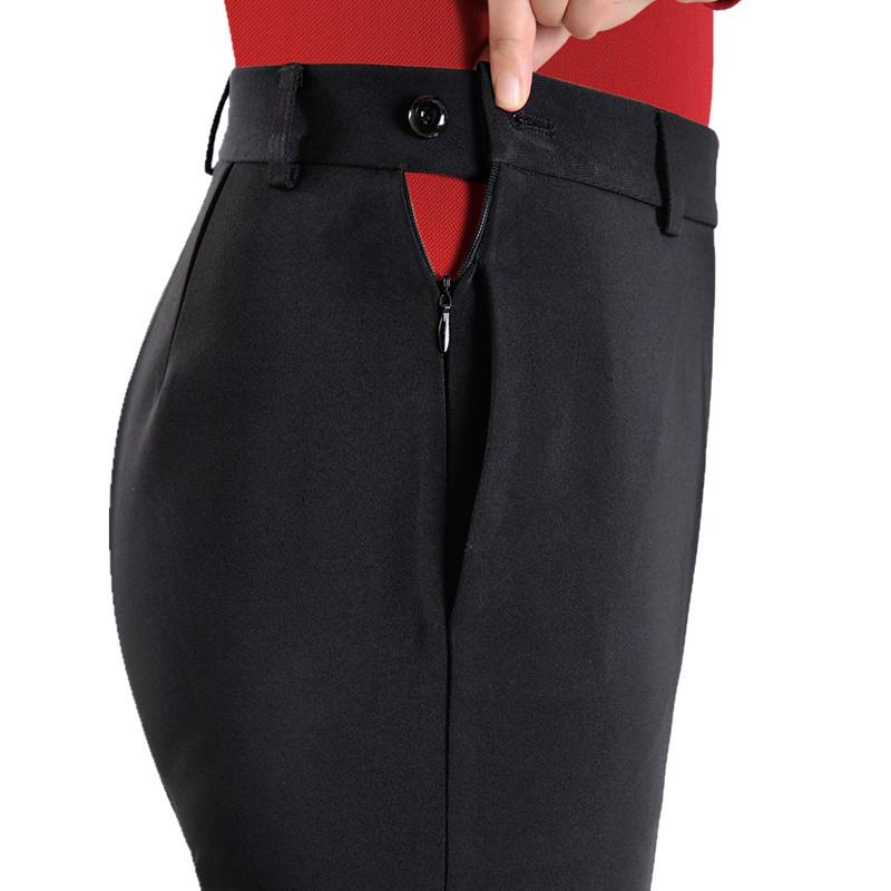 2025新款韩版春秋旁开口侧拉链中老年女裤黑色高腰直筒大码妈妈裤