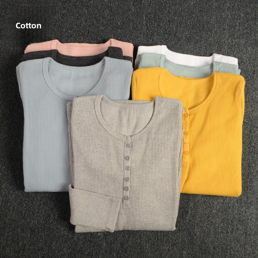 2025新款韩版纯棉打底衫女圆领套头螺纹弹力显瘦秋冬修身加厚长袖