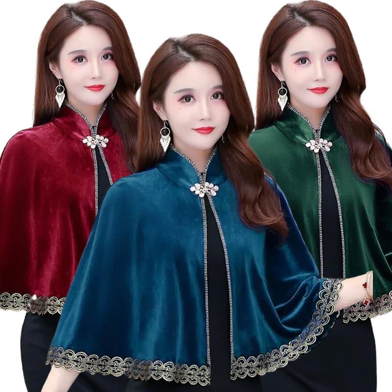 2025新款韩版女斗篷外套金丝绒短款外搭外披肩披风上衣配旗袍裙子