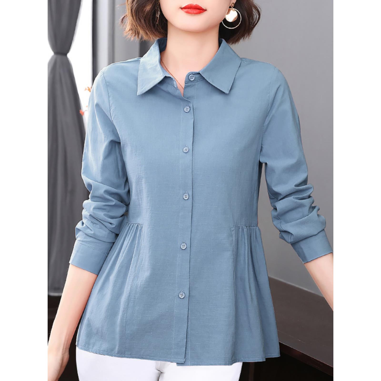 2025新款韩版2023年春季和秋季新款妈妈翻领上衣宽松的覆盖肉的女