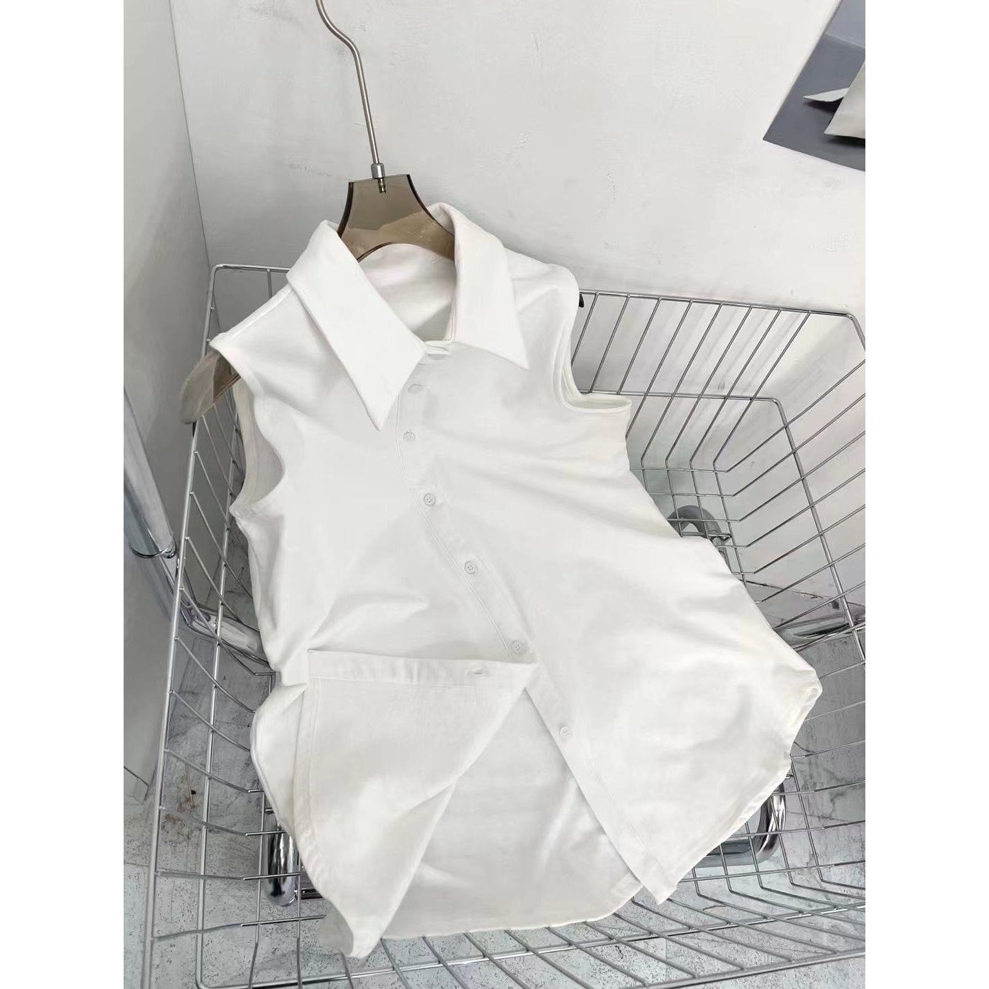 2025新款韩版卫衣叠穿内搭打底衬衫女秋冬白色翻领马甲背心中长款