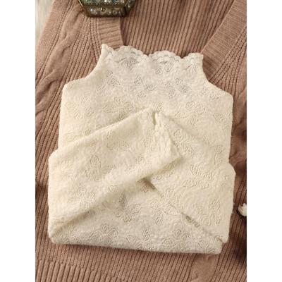 2025新款韩版秋冬高领加绒打底衣女内搭高级感法式蕾丝花边领小衫