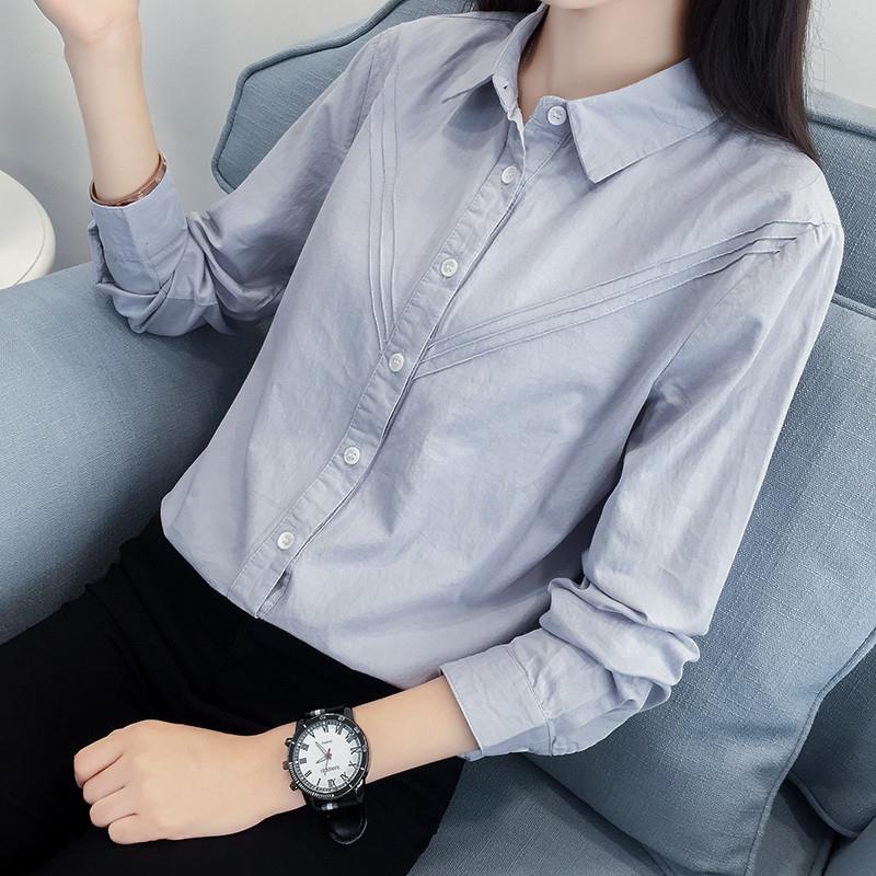 2025新款韩版日系文艺小清新纯棉长袖白色衬衫女学院风宽松职业工