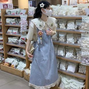 甜美娃娃領襯衫 2025新款 吊帶 新款 少女夏裝 韓版 學院風背帶長裙套裝