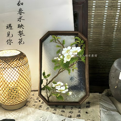 【春水映梨花】手工掐丝珐琅画